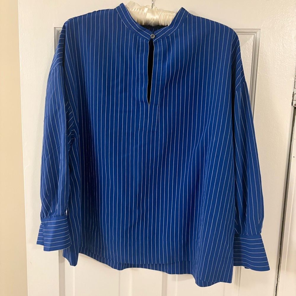 MM Lafleur Nichols Blue Striped Blouse